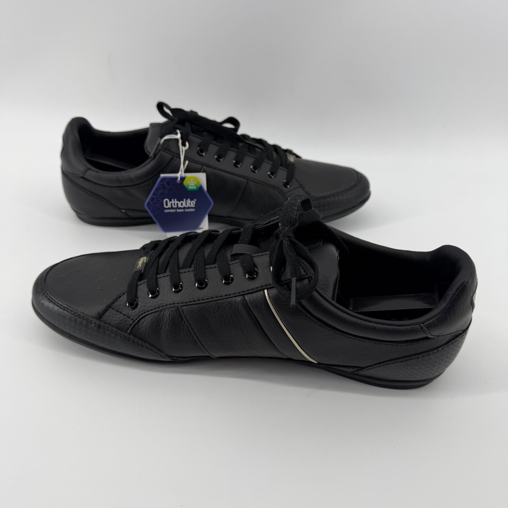 Lacoste Sneakers Mens 11.5 Black Chaymon 0721 3 CMA Leather Low Top Gold Logo - Picture 7 of 11